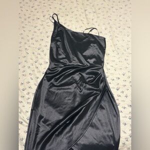 Black silky one shoulder dress